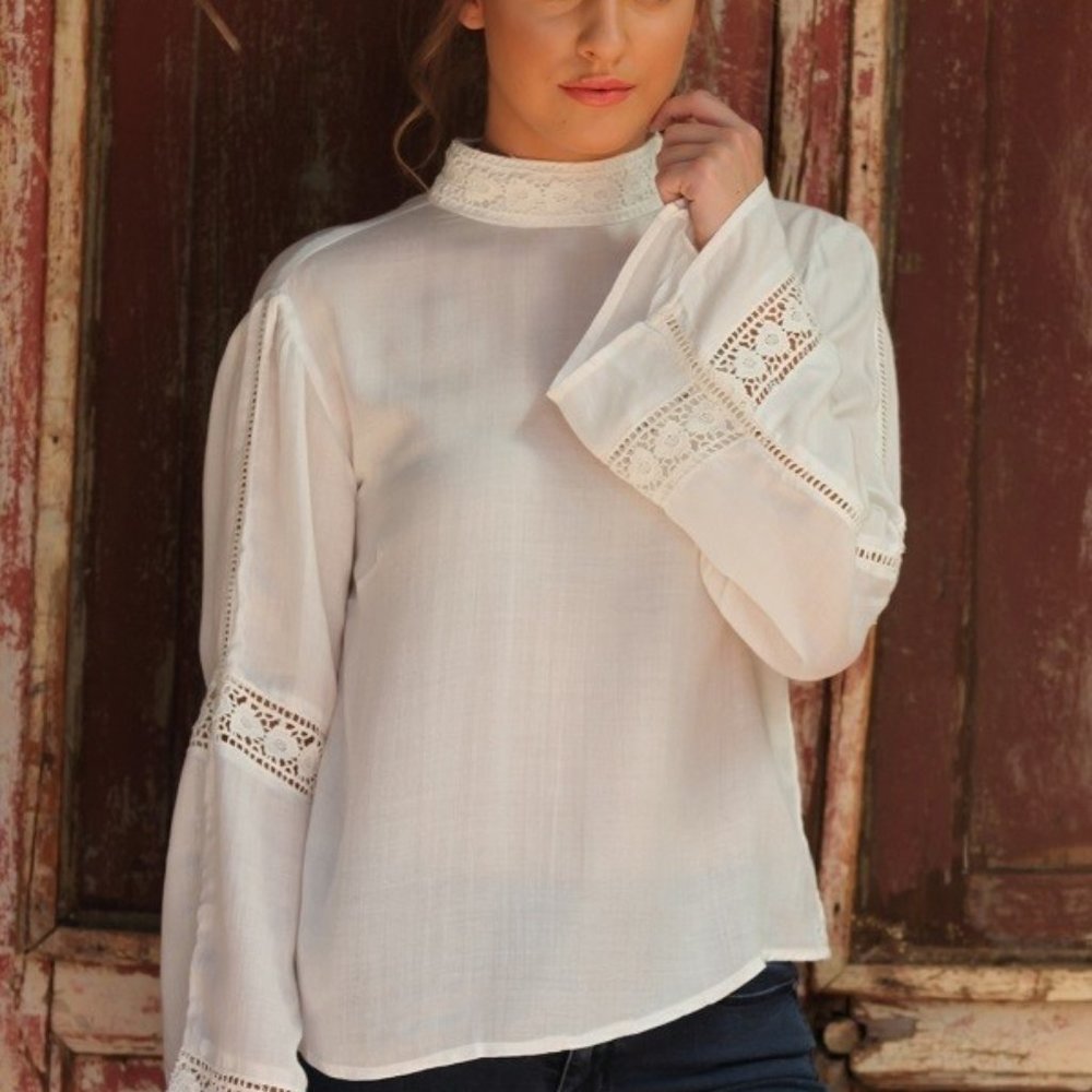NWT Boho Festival Ivory Voile Top Kimono Sleeves Small - Picture 5 of 11